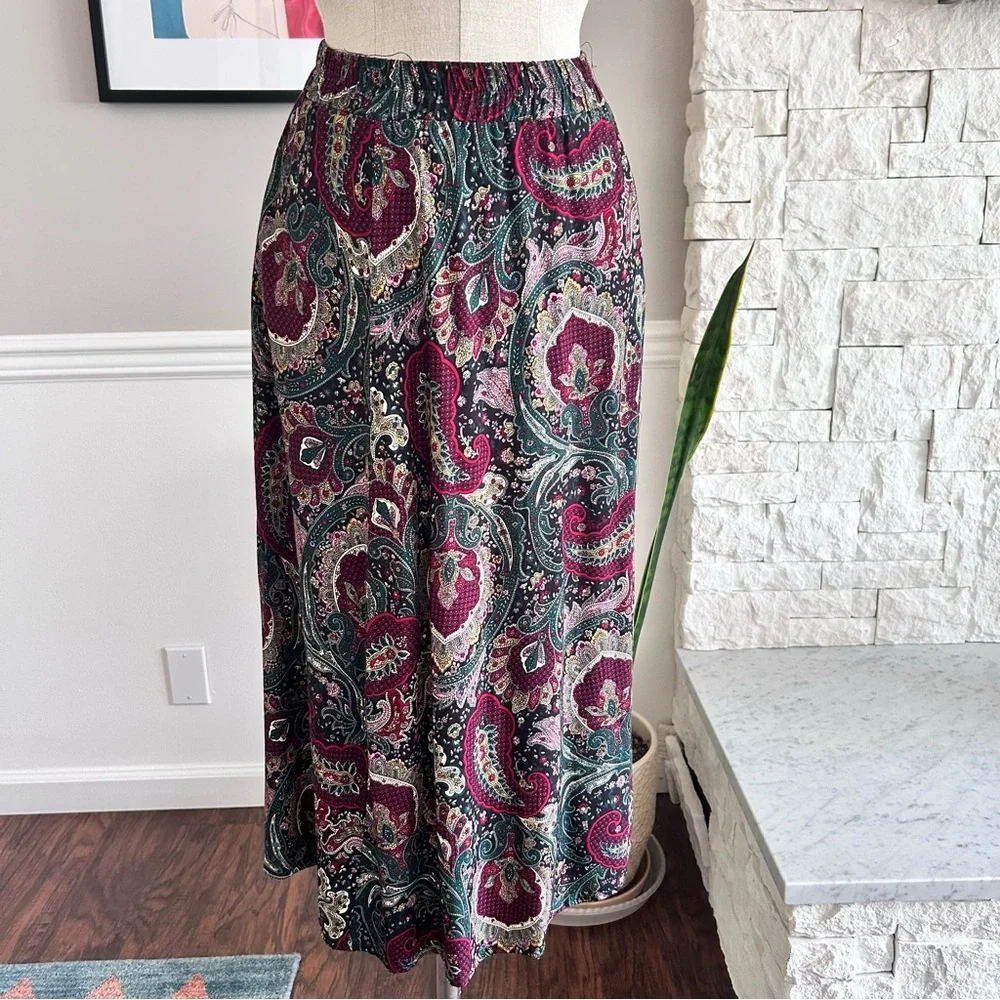 Vintage K.C. Spencer 2-Piece Set Paisley Burgundy 80s Office Wear Size Medium